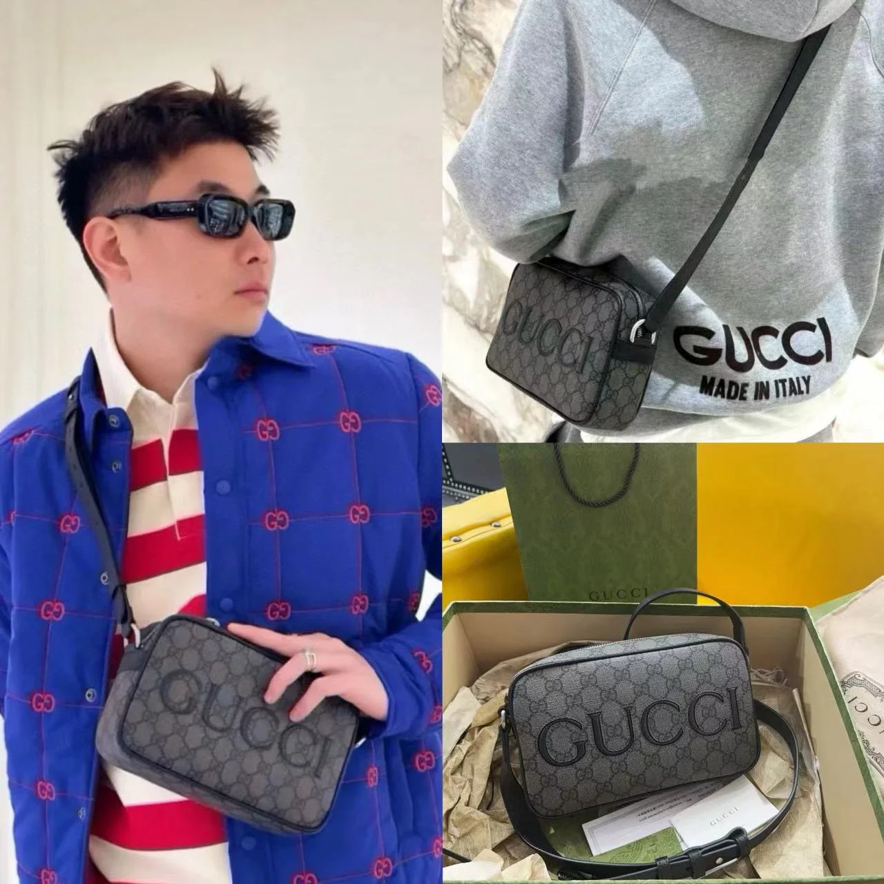 GUCCI男士老花字母斜背包