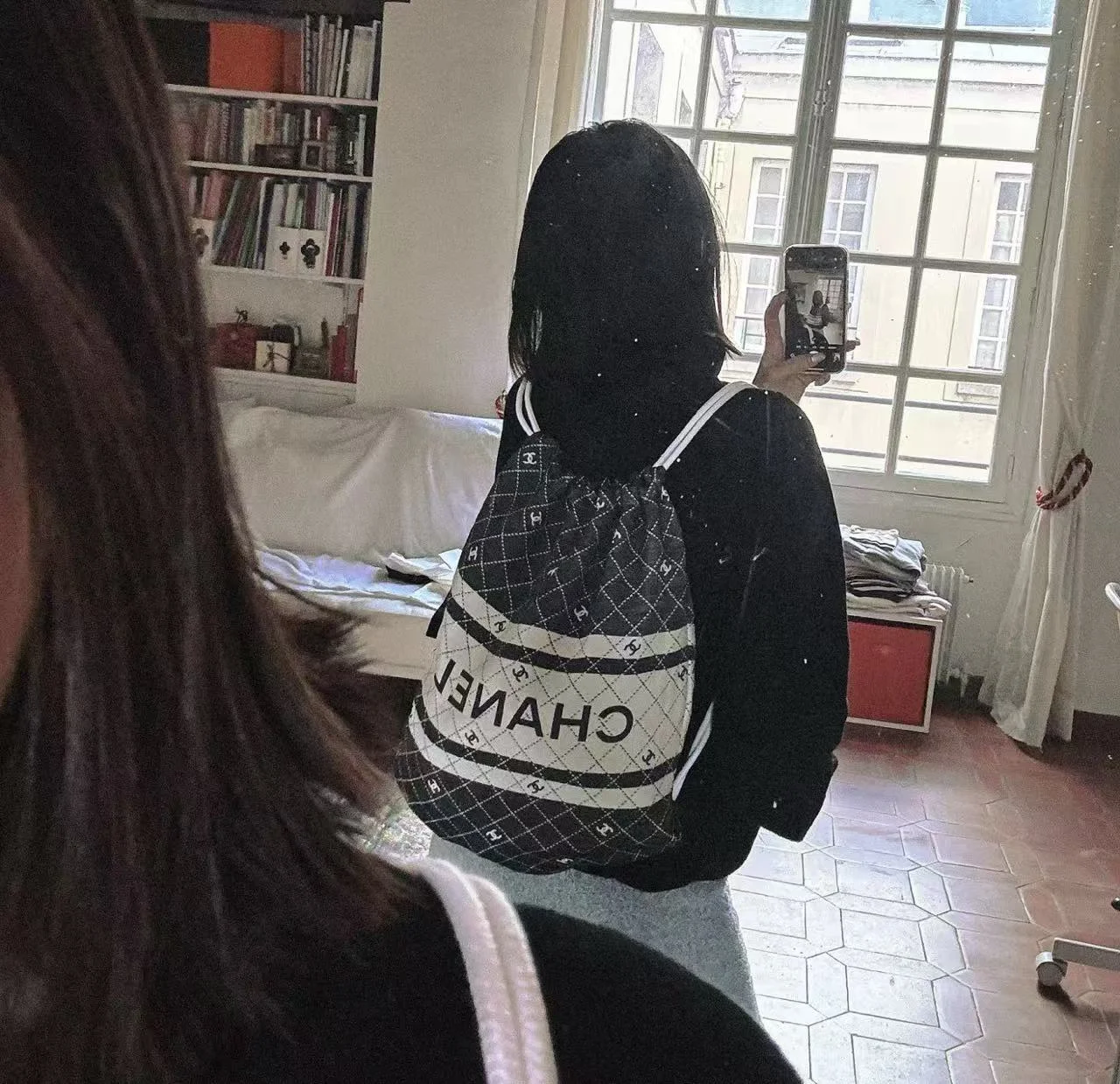 CHANEL24p拼色菱格紋抽繩沙灘背包兩件套