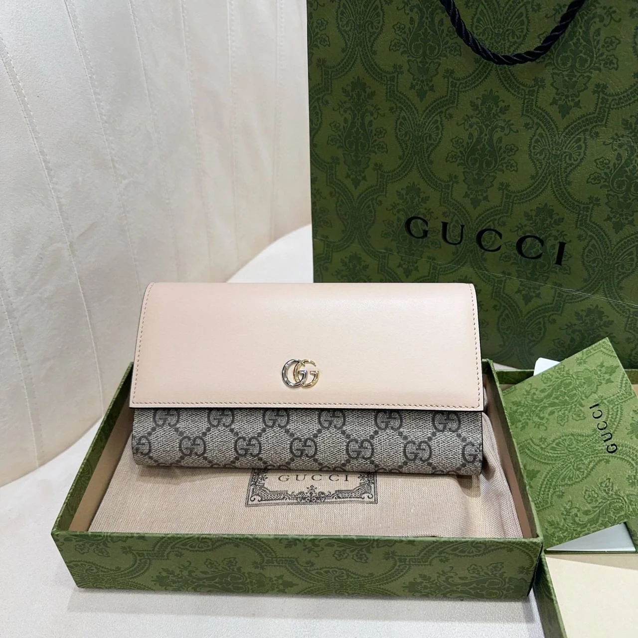 GUCCI拼色老花長夾