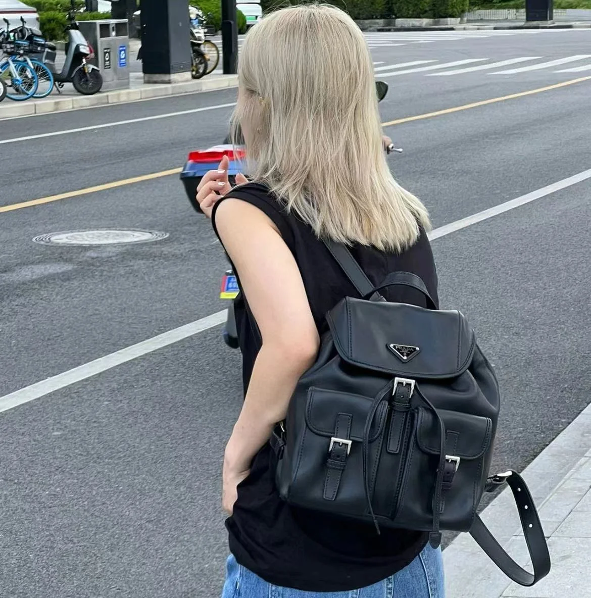 PRADA中古系列油蠟皮後背包