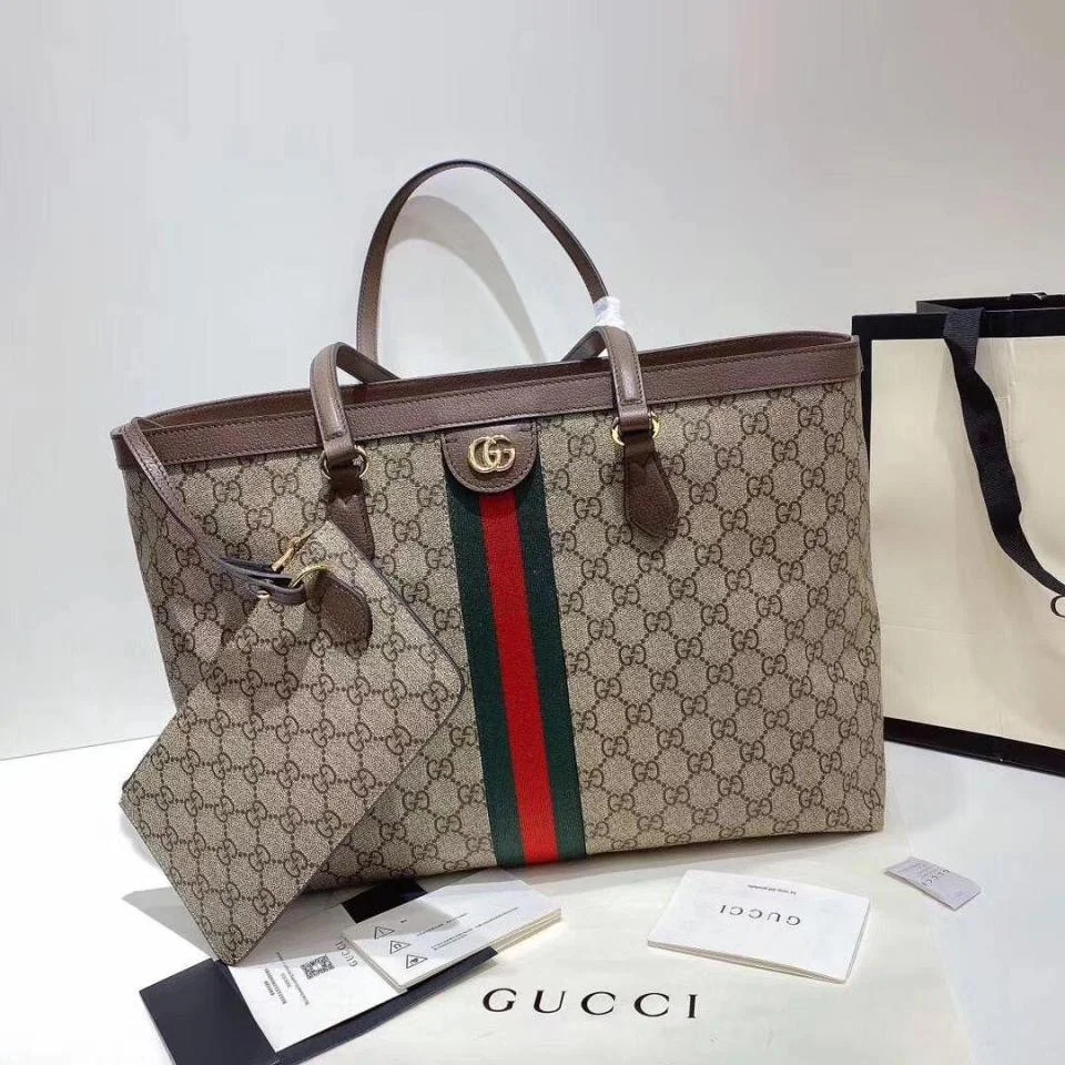GUCCI老花織帶購物袋