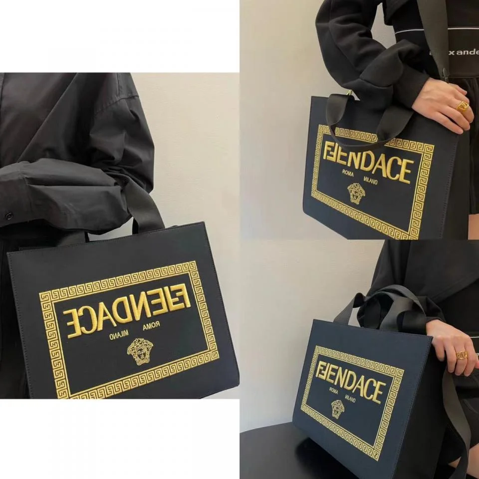 F X V聯名系列刺繡字母徽標購物袋