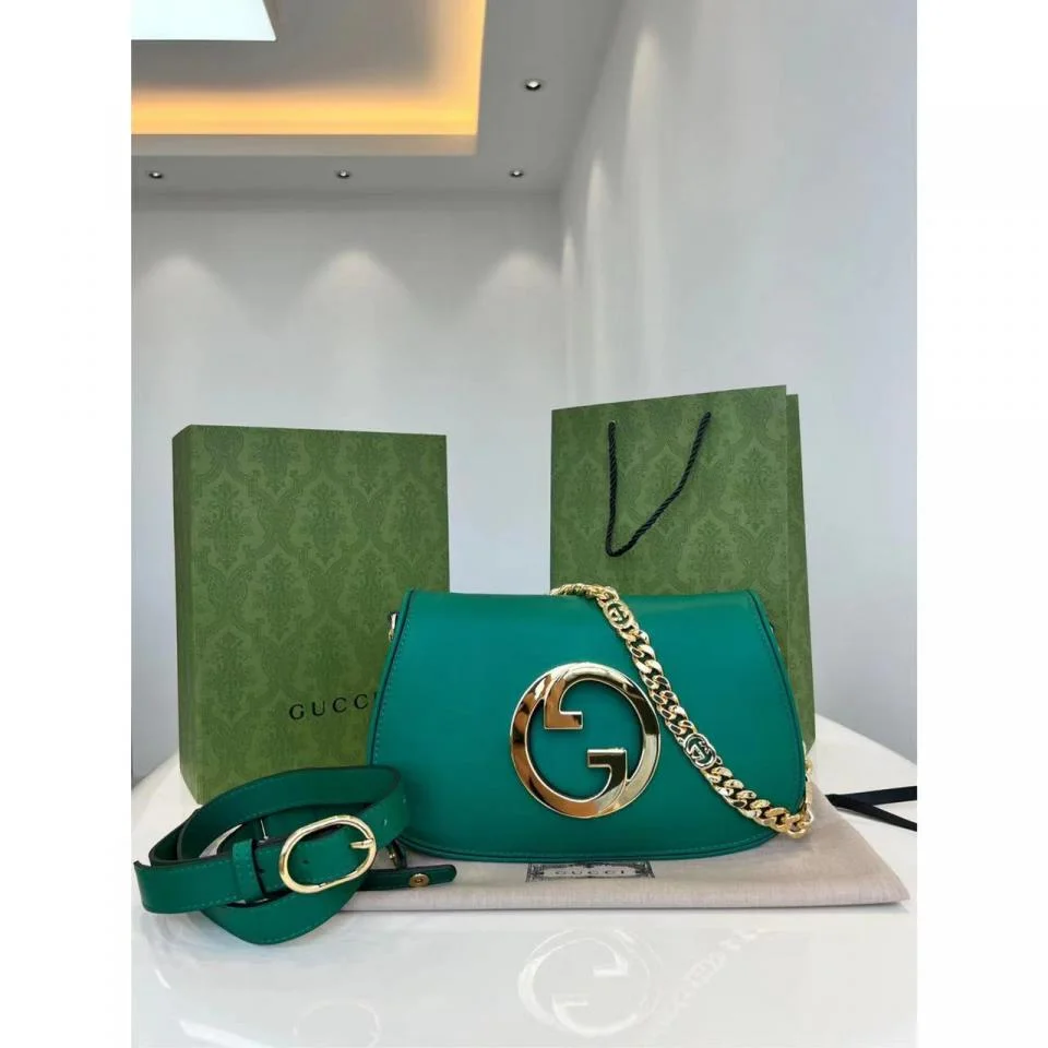 GUCCIBlondie系列圓形互扣式雙G大logo雙肩帶腋下包(皮款)