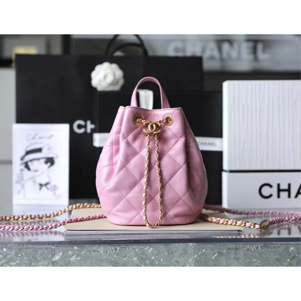 CHANEL抽繩水桶背包(粉色)