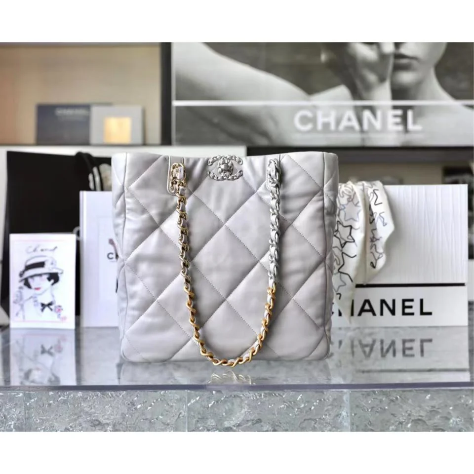 CHANELBag19 Hobo購物袋(淺灰色)