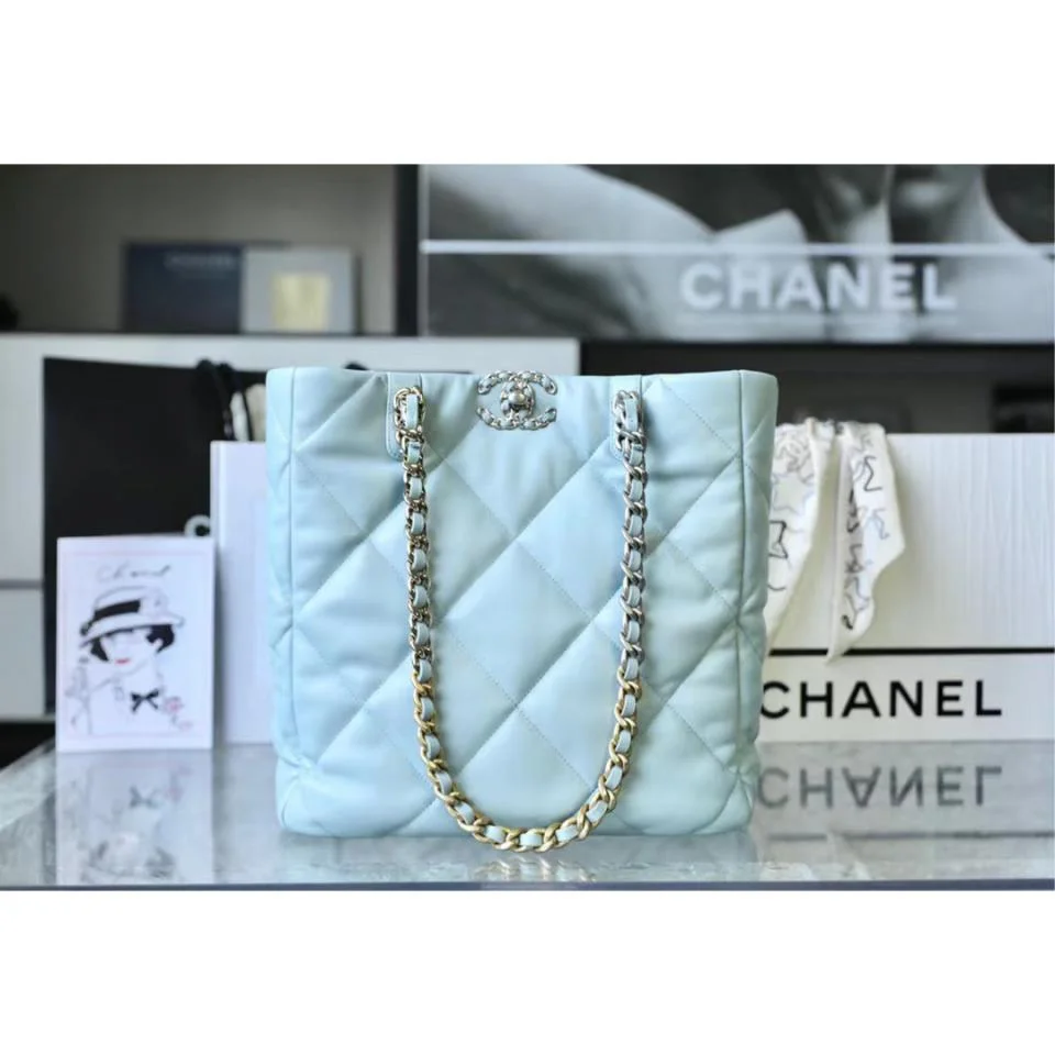 CHANELBag19 Hobo購物袋(淡藍色)