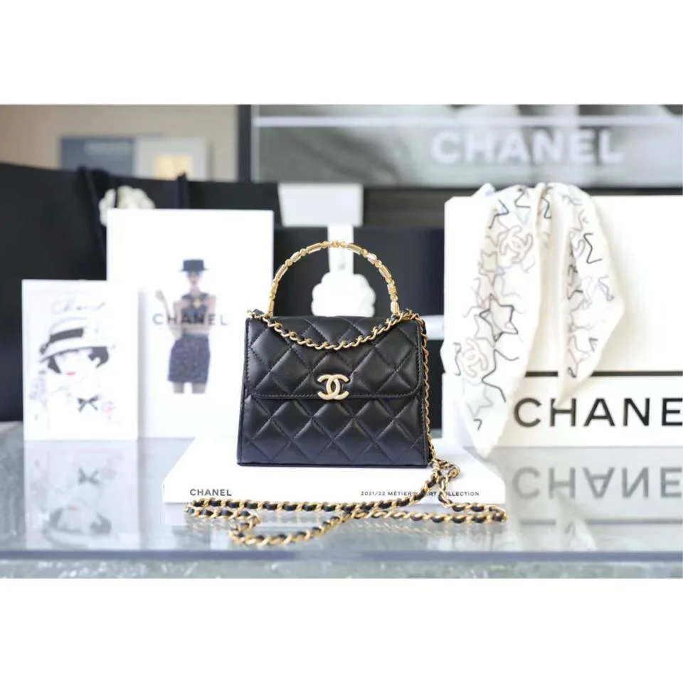 CHANEL琺瑯手柄鏈條口蓋包(黑色中號)