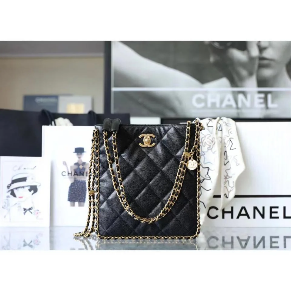 CHANEL鏈條鑲邊購物袋
