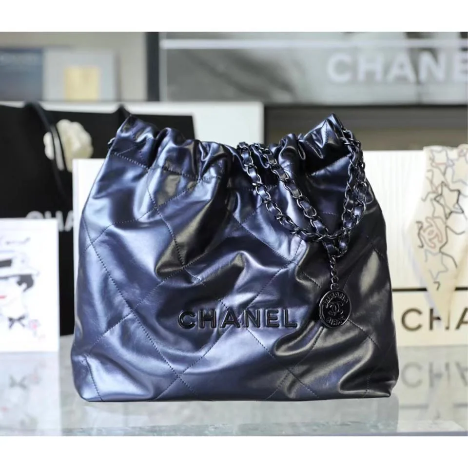 CHANEL22bag字母單肩購物袋 幻彩海軍藍(小號)