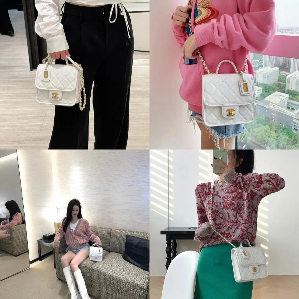 CHANEL22K銘牌手柄豆腐包(白色)