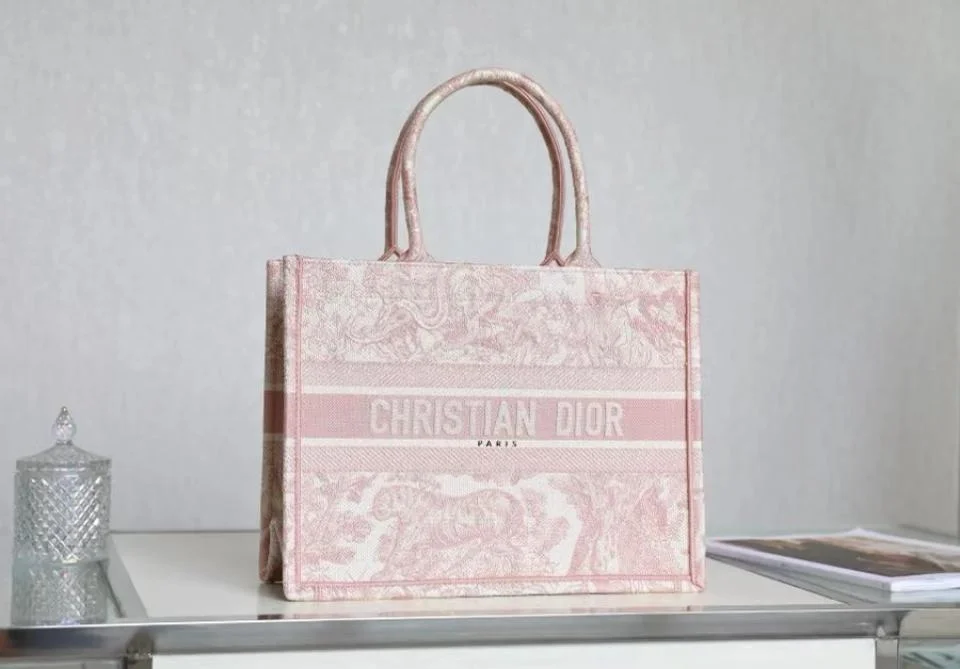 DIORbook tote粉色老虎圖案購物袋(中號)