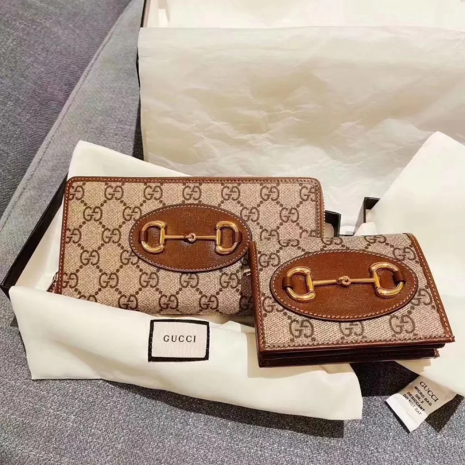 GUCCI馬銜扣雙G老花長夾(棕色)