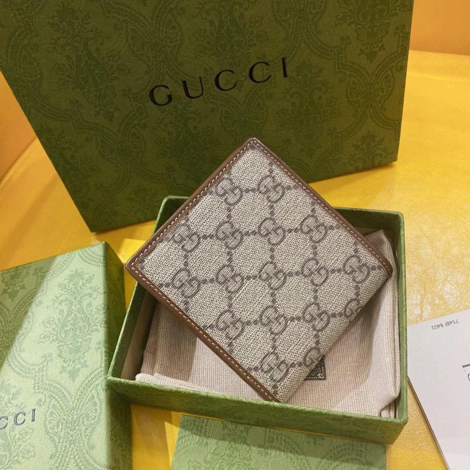 GUCCI老花雙G短夾(棕色)