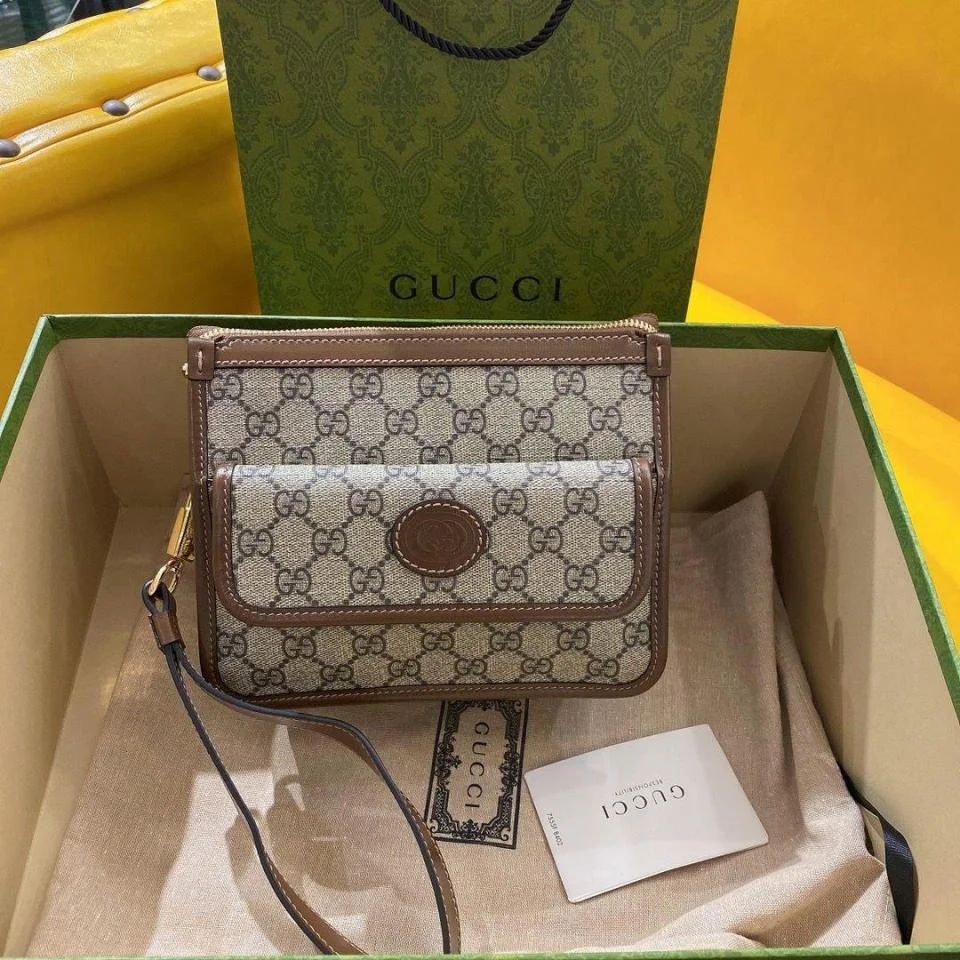 GUCCIRetro互扣式郵差包(棕色)
