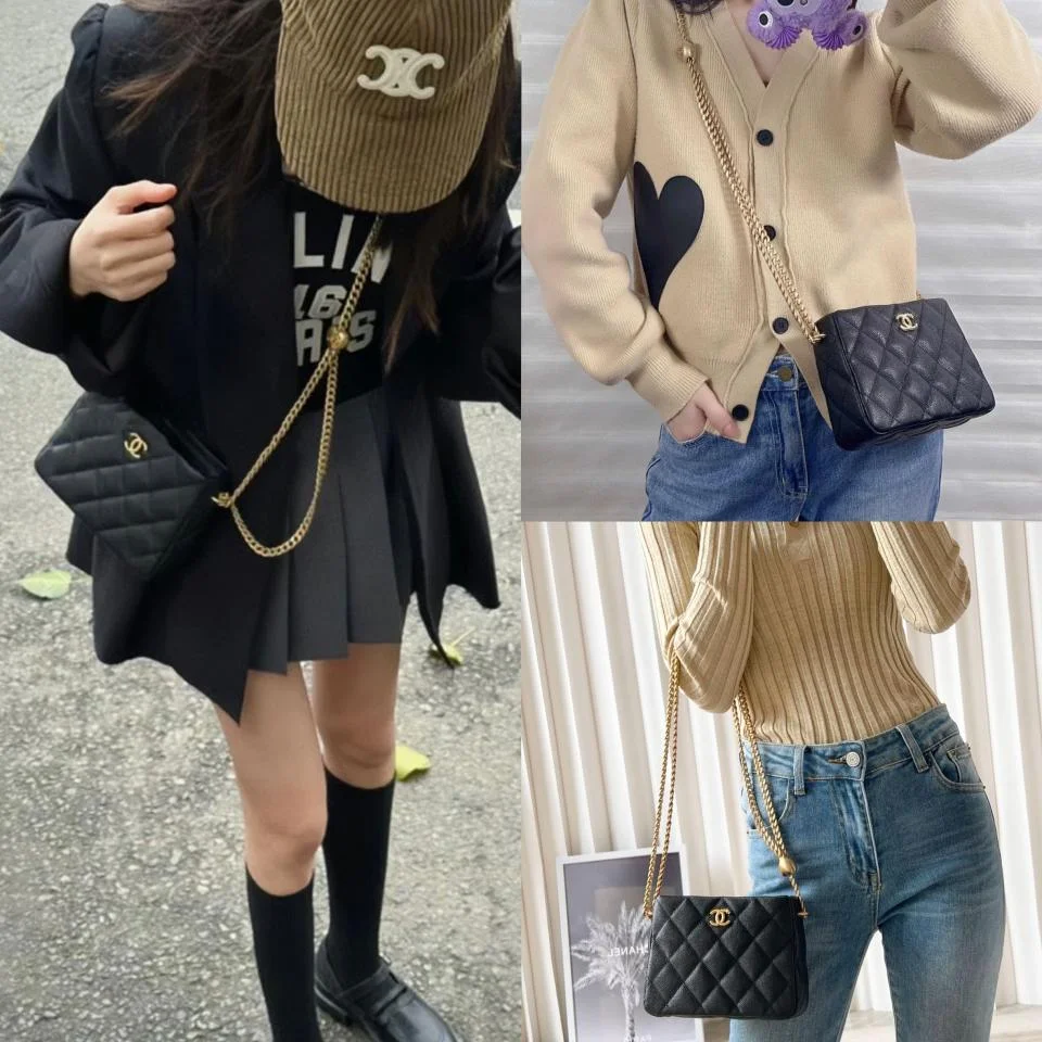 CHANEL23P愛心扣鏈條hobo流浪小號腋下包(黑色)