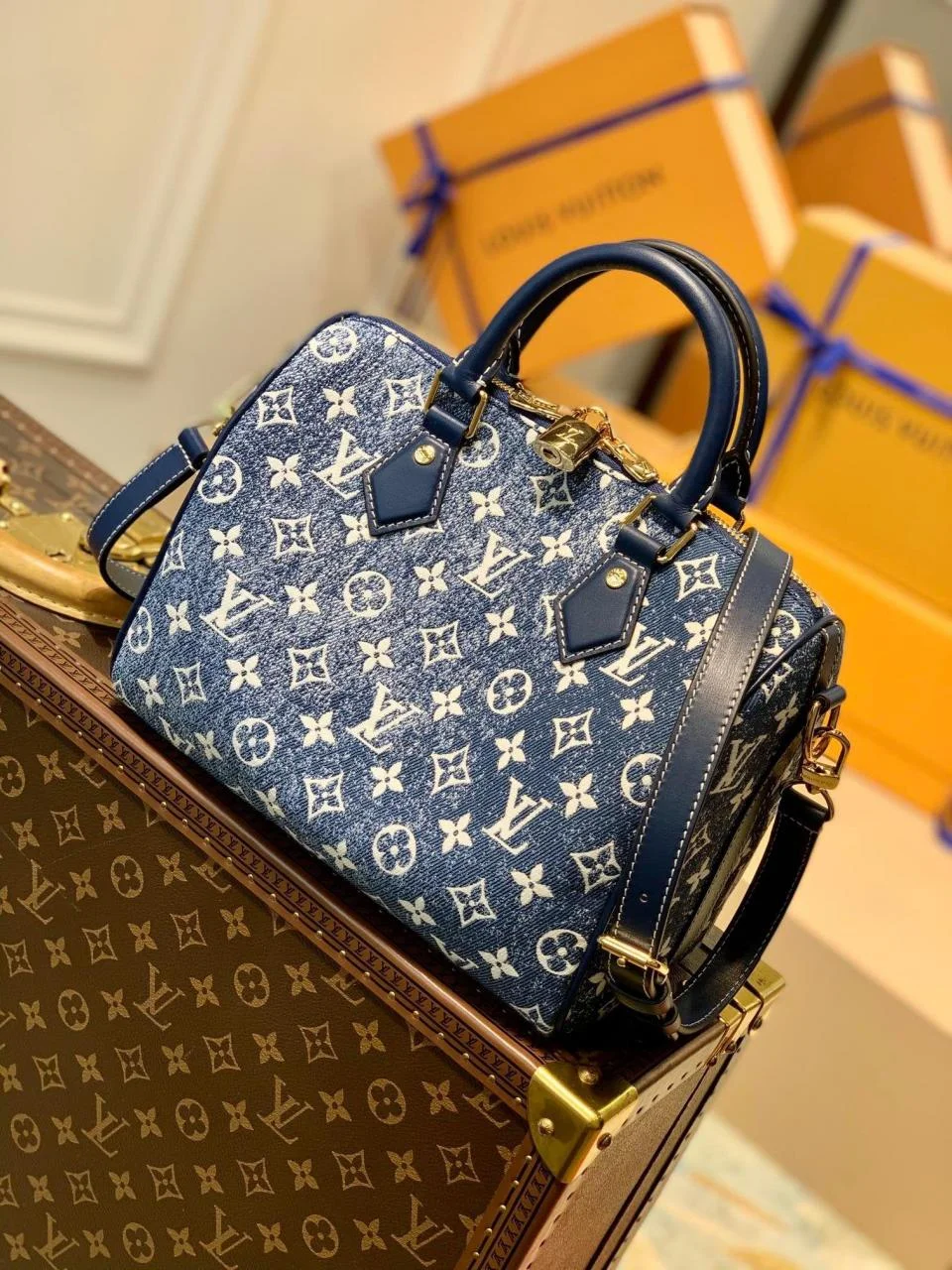 LV老花牛仔藍Speedy 25手袋