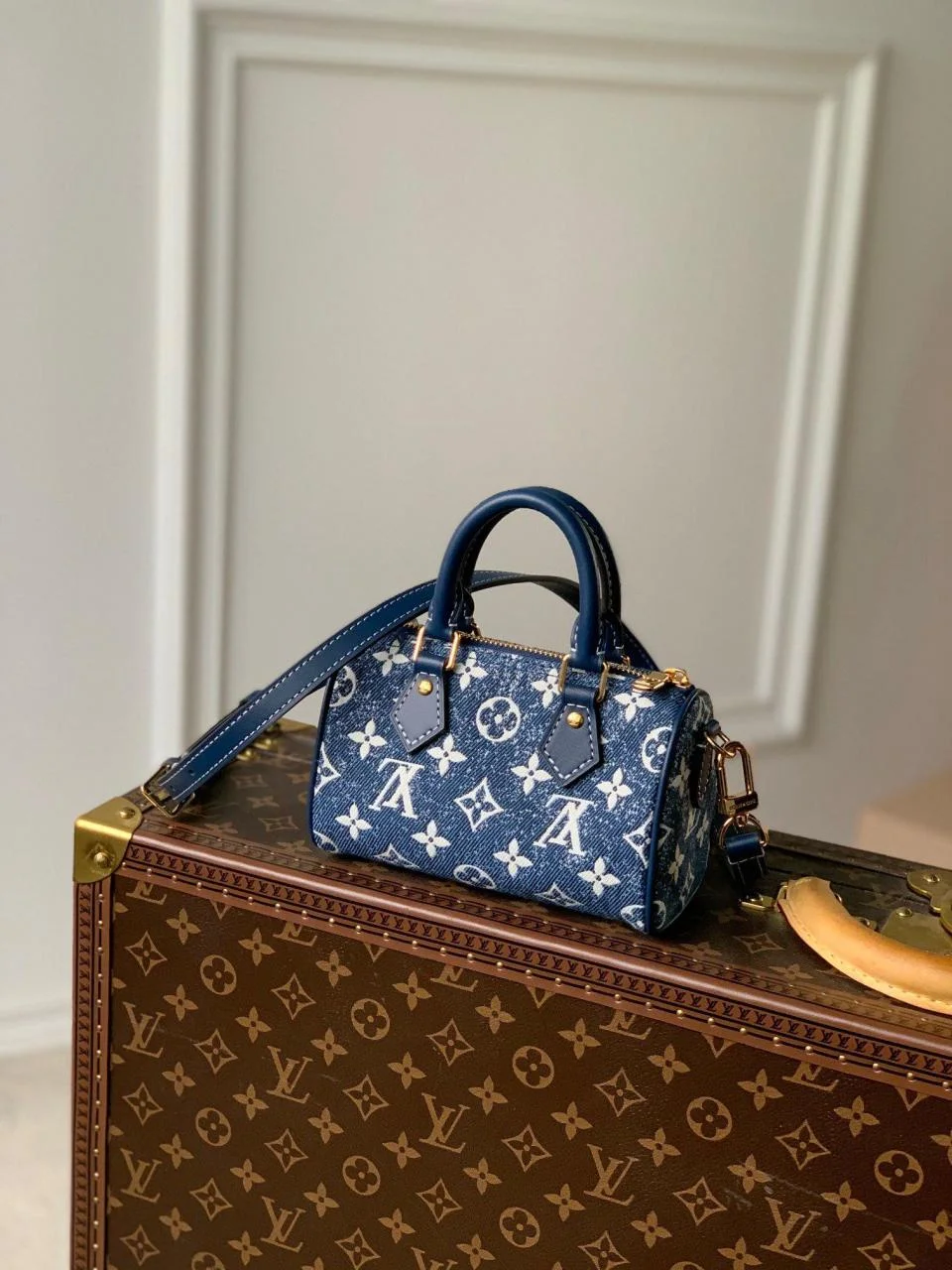 LV老花牛仔藍Speedy 20手袋