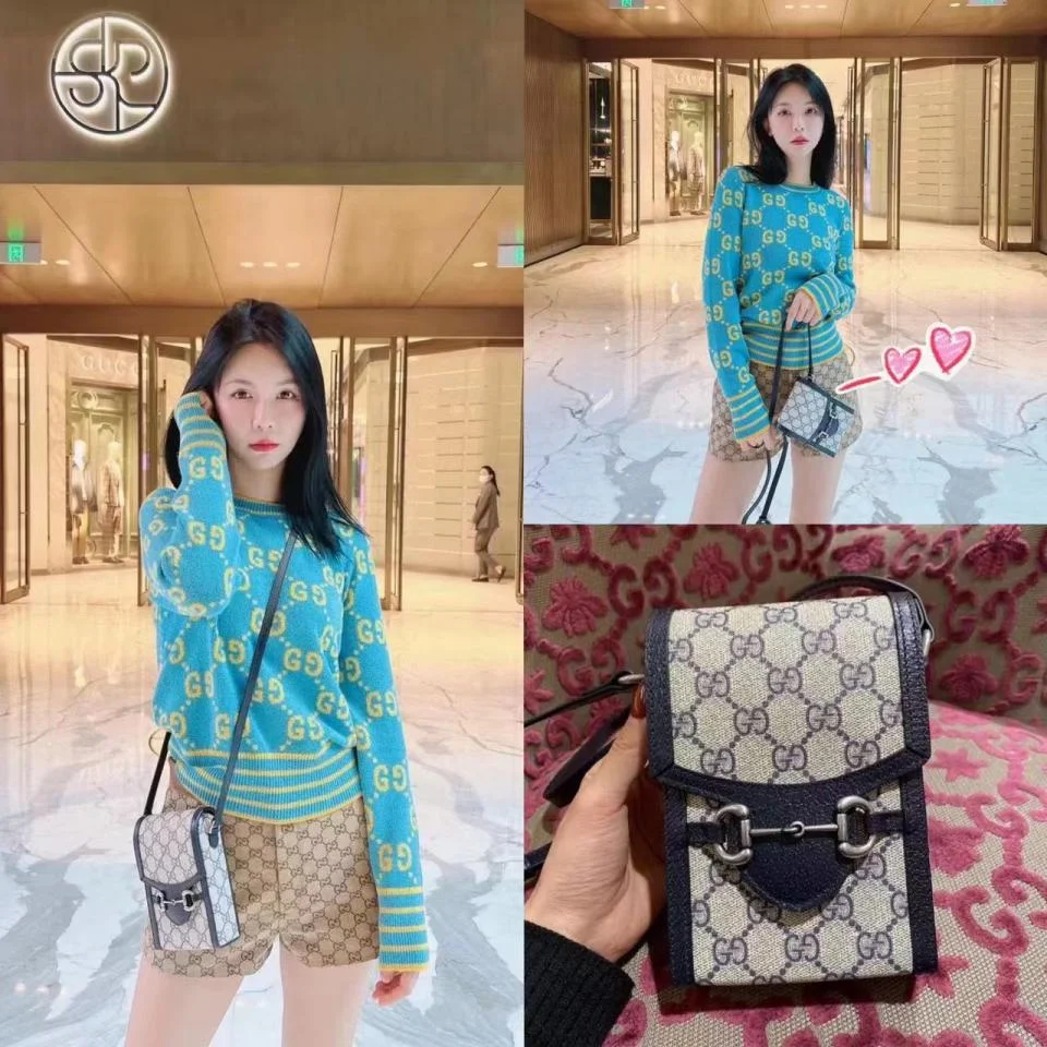 GUCCIHorsebit 1955手機包(藍色銀扣)