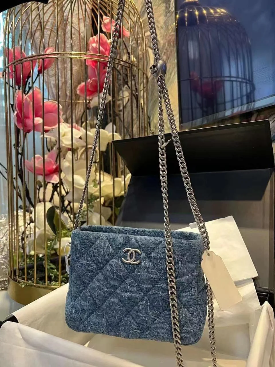 CHANEL23P 桃心hobo鏈條單肩包