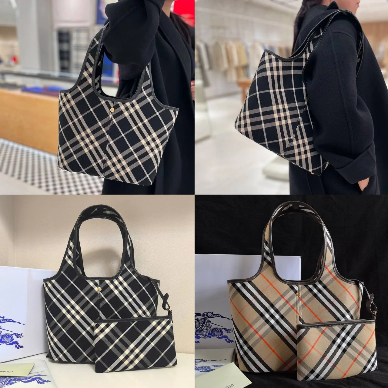 Burberry格紋托特包