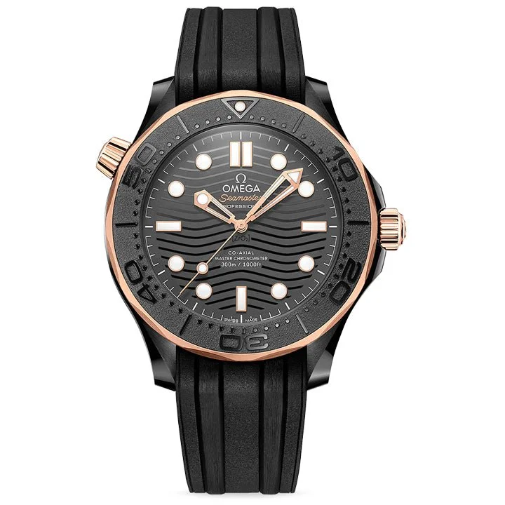 Omega Seamaster Diver 300m Black Ceramic & Sedna Gold on Rubber Strap 43.5mm - 210.62.44.20.01.001