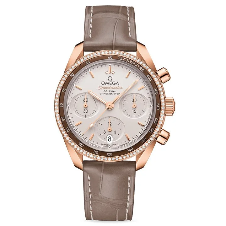 Omega Speedmaster 38 Co-Axial Chronometer Chronograph Sedna Gold & Diamonds on Leather Strap - 324.68.38.50.02.003