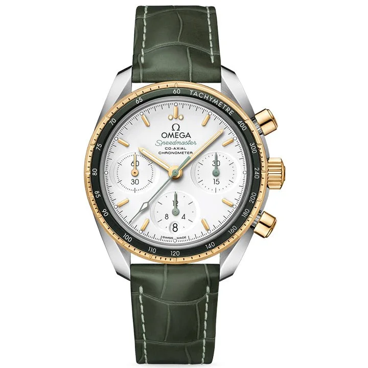 Omega Speedmaster 38 Co-Axial Chronometer Chronograph Steel & Yellow Gold on Leather Strap - 324.23.38.50.02.001