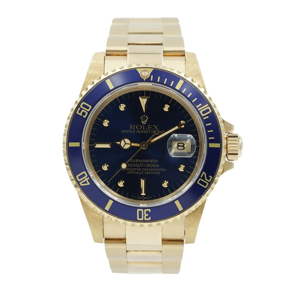 Rolex Submariner 16808 Blue Dial 18K Yellow Gold B&B Circa 1980