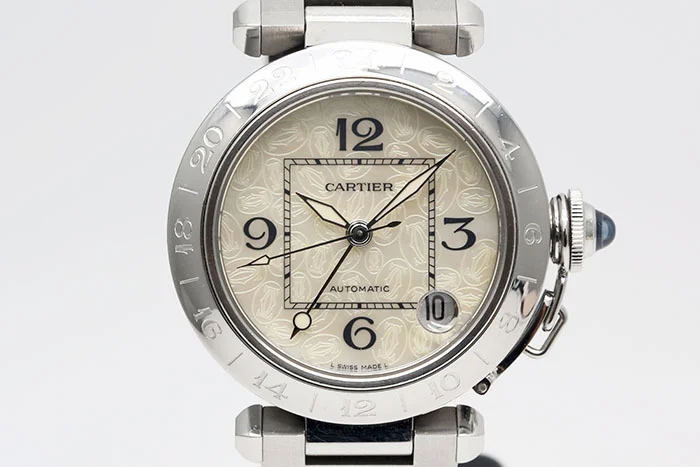 Cartier 卡地亞 Pasha W3107199 鋼製兩地時間顯示 貝殼卡地亞刻紋面盤 自動上鍊 盒單齊全 35mm