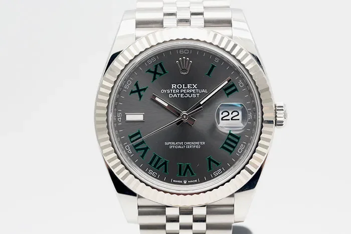 Rolex 勞力士 Datejust 126334 日誌型 18K白金外圈及鋼經典五珠鍊帶 灰色面盤綠羅馬字時標 2025.09盒單齊全 41mm